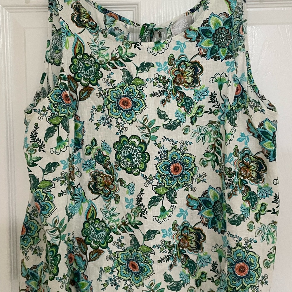 Green and Blue Floral Sleeveless Tank Top